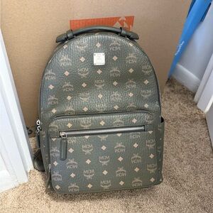 MCM Olive Green Monogram Backpack